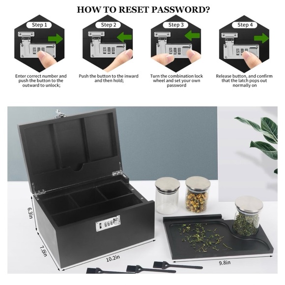 Premium Bamboo storage box with lock and removable tray and compartments - Picture 7 of 7